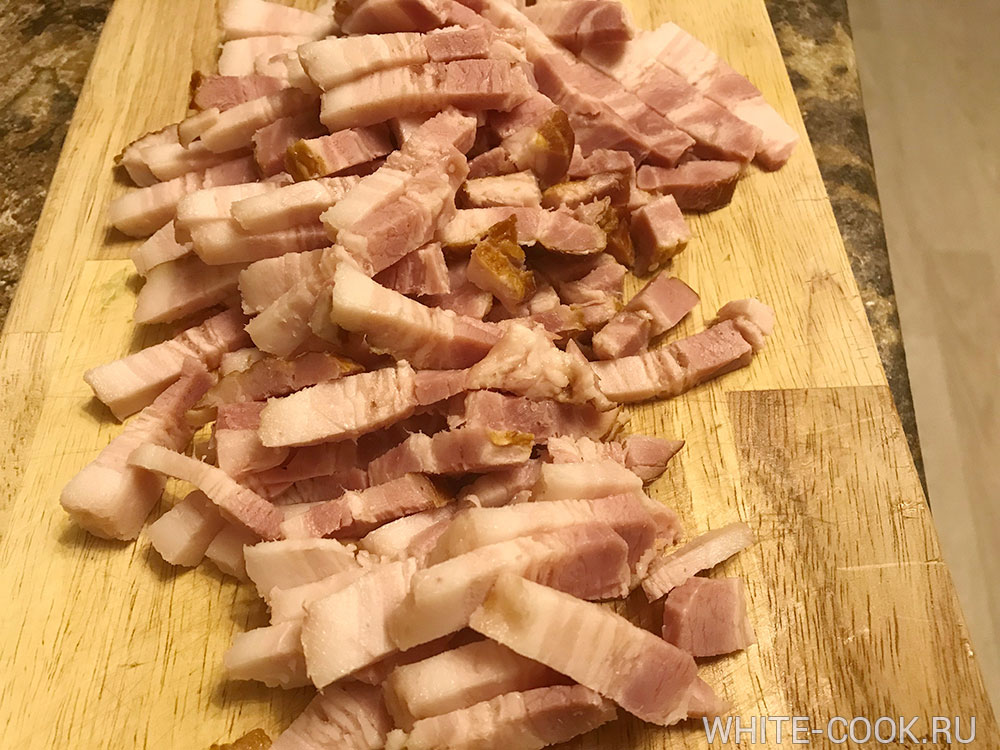 Грудинка нарезанная кубиками 1x1x0.5 см для приготовления карбонары